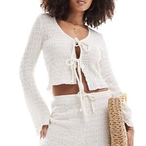 Pull&Bear waffle texture tie front top